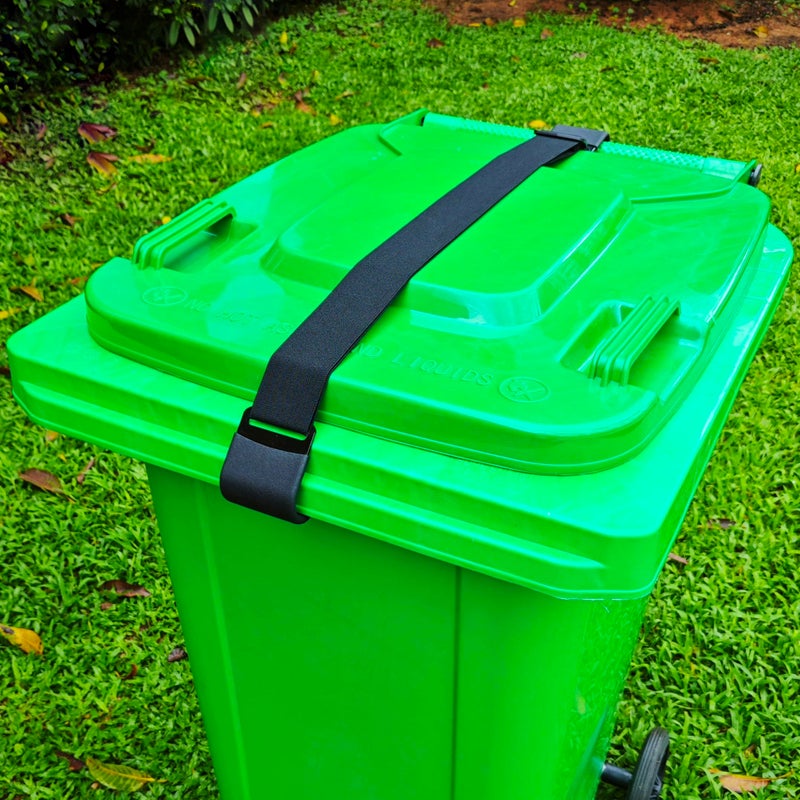 JFOMOYGI Metal Double Claw Trash Can Locks Strap for Animals Universal Trash Can Lid Lock 1PC Adjustable Garbage Can Lid Locks Security Strap Trash Can Bungee Cord Belt Rope for Outside Raccoon Trash Bin Lock - Image 1